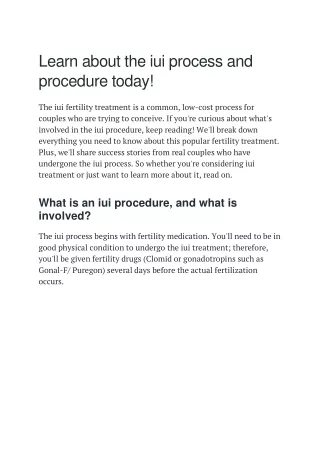 Learn about the iui process and procedure today