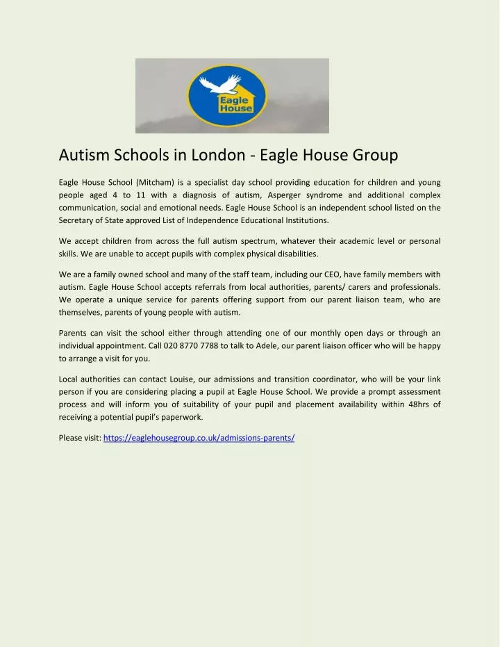 autism schools in london eagle house group