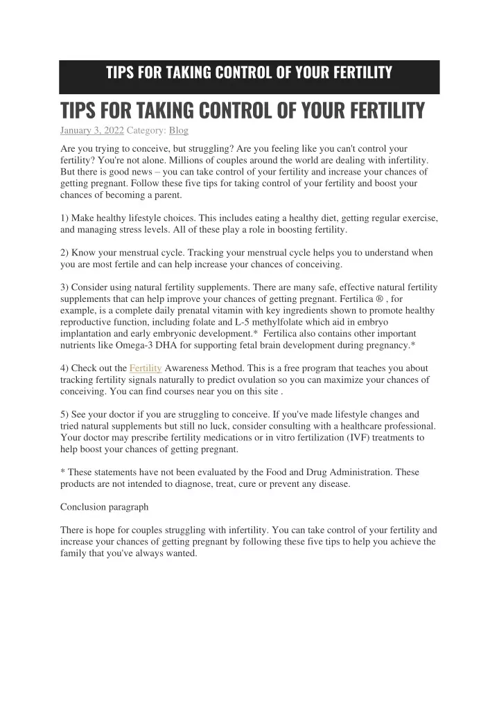 tips for taking control of your fertility