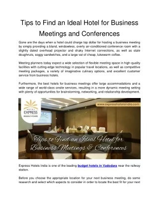 Tips to Find an Ideal Hotel for Business Meetings and Conferences