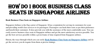 How Do I Book Business Class Seats in Singapore Airlines - Faresflow