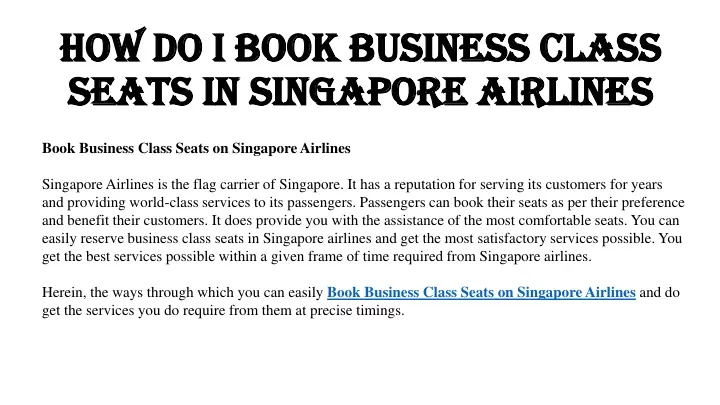 how do i book business class seats in singapore airlines