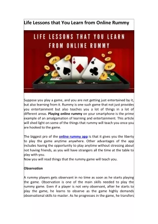 Life Lessons that You Learn from Online Rummy