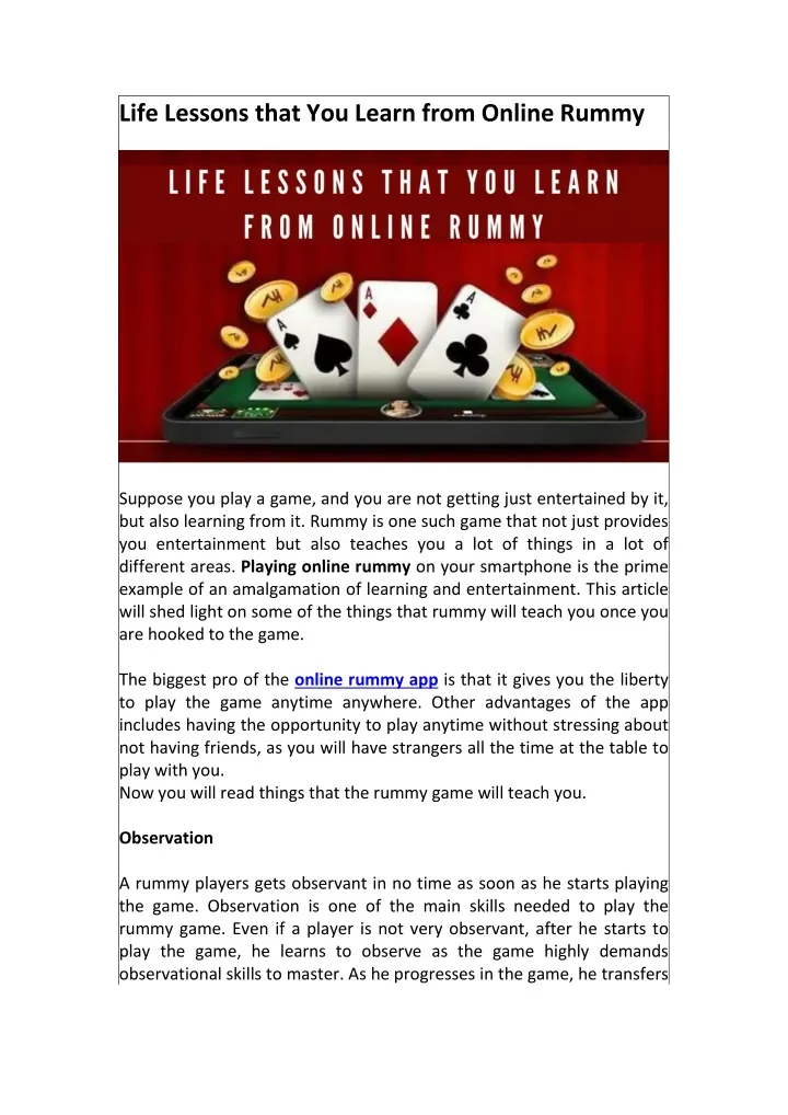 life lessons that you learn from online rummy