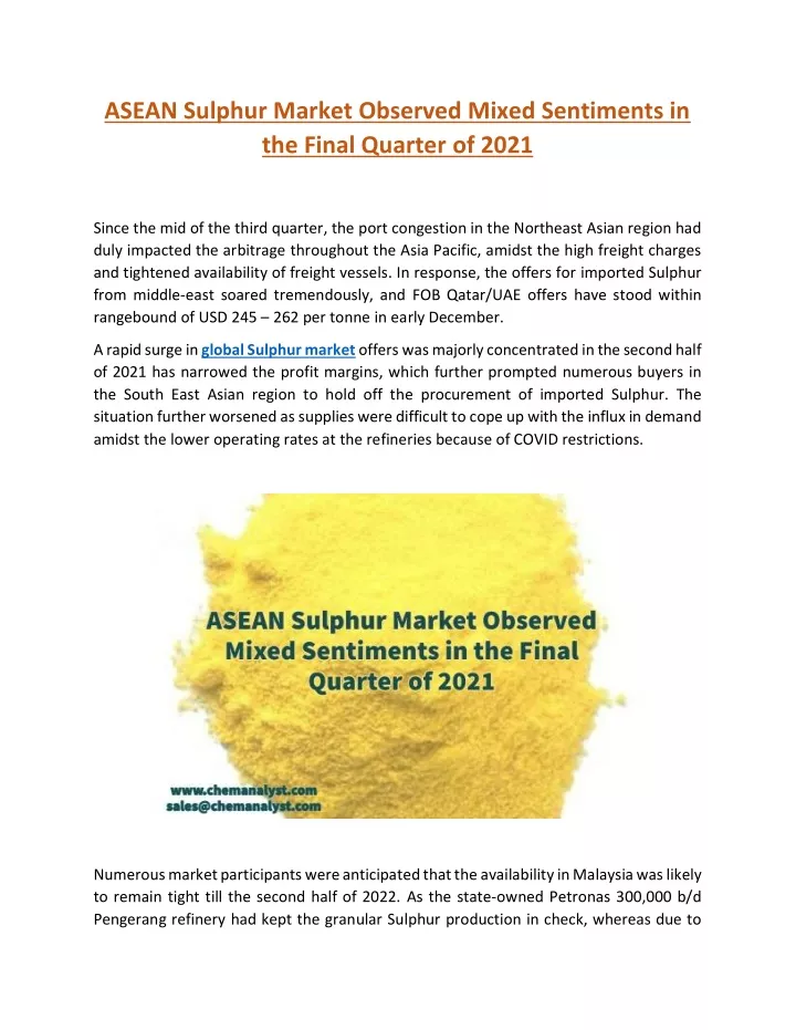 asean sulphur market observed mixed sentiments