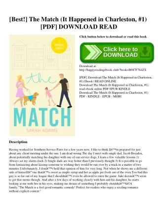 [Best!] The Match (It Happened in Charleston  #1) [PDF] DOWNLOAD READ