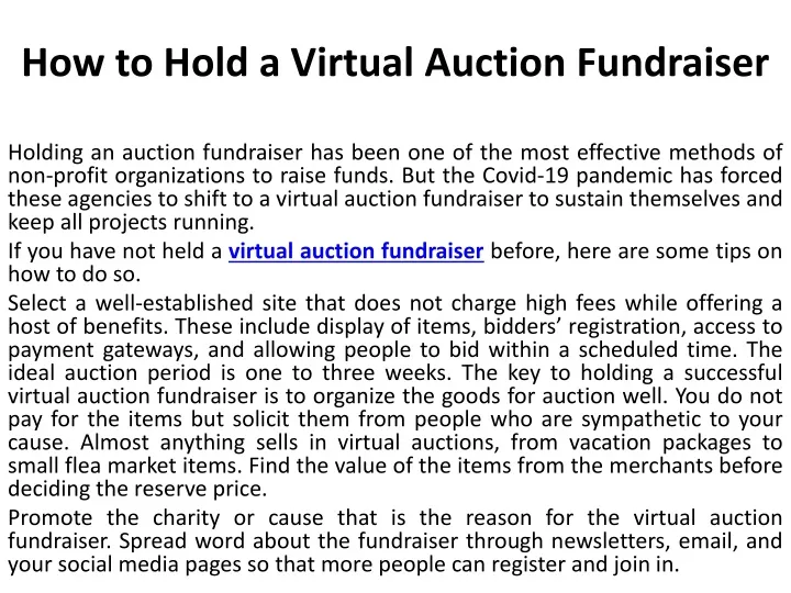 how to hold a virtual auction fundraiser