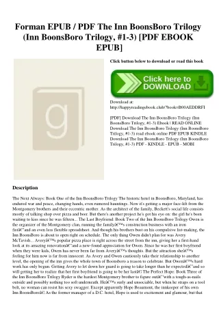 Forman EPUB  PDF The Inn BoonsBoro Trilogy (Inn BoonsBoro Trilogy  #1-3) [PDF EBOOK EPUB]