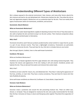 understanding different types of moisturizers