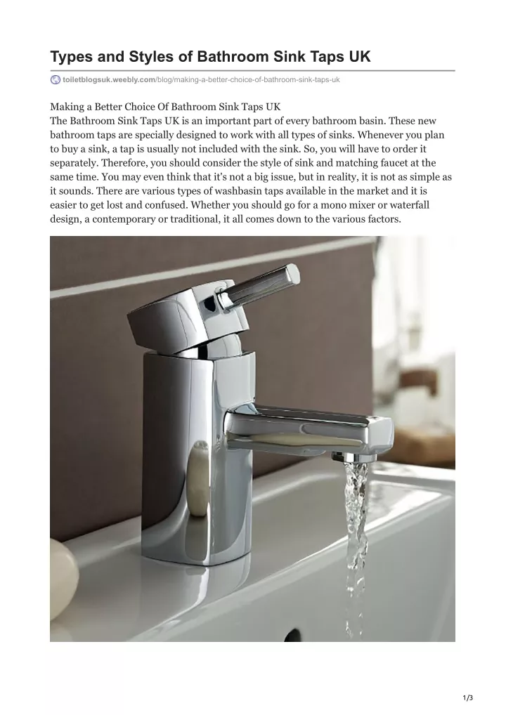 types and styles of bathroom sink taps uk