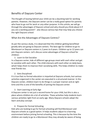 benefits of daycare center the thought of leaving