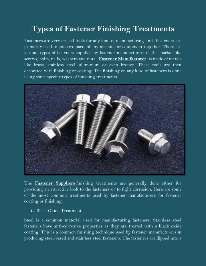 types of fastener finishing treatments