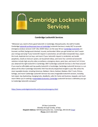 Cambridge Locksmith Services in Massachusetts
