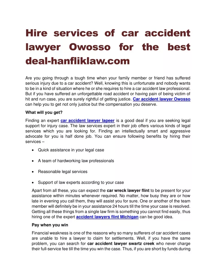 hire services of car accident lawyer owosso