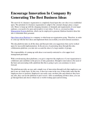 Encourage Innovation In Company By Generating The Best Business Ideas