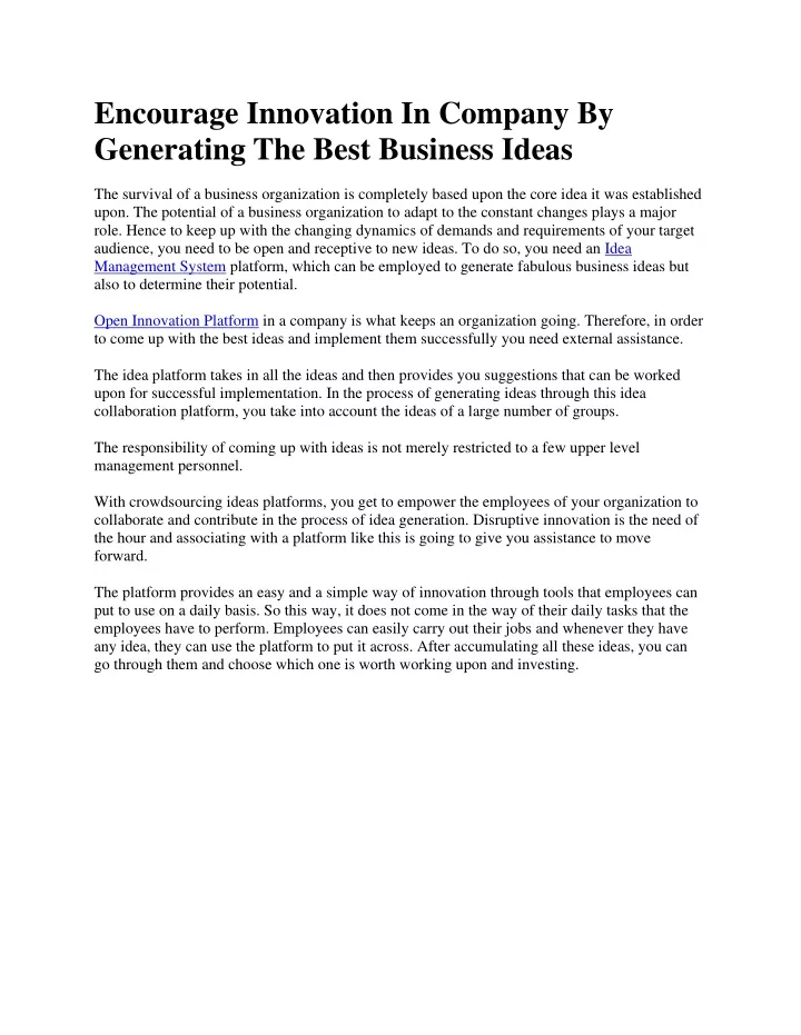 encourage innovation in company by generating