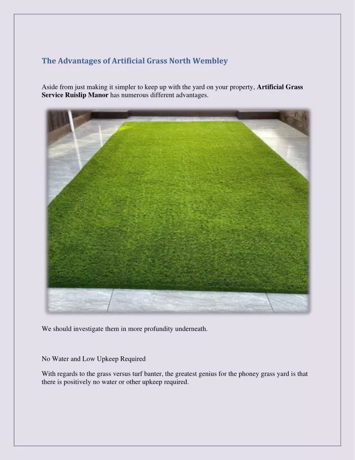 the advantages of artificial grass north wembley