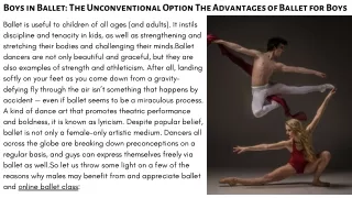 Boys in Ballet The Unconventional Option The Advantages of Ballet for Boys by Coach Me World