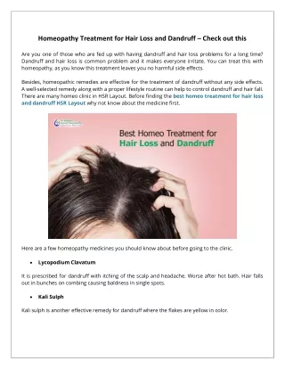 Homeopathy Treatment for Hair Loss and Dandruff – Check out this