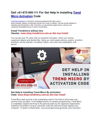Dail  61-872-000-111 For Get Help In Installing Trend Micro Activation Code
