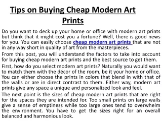 Tips on Buying Cheap Modern Art Prints