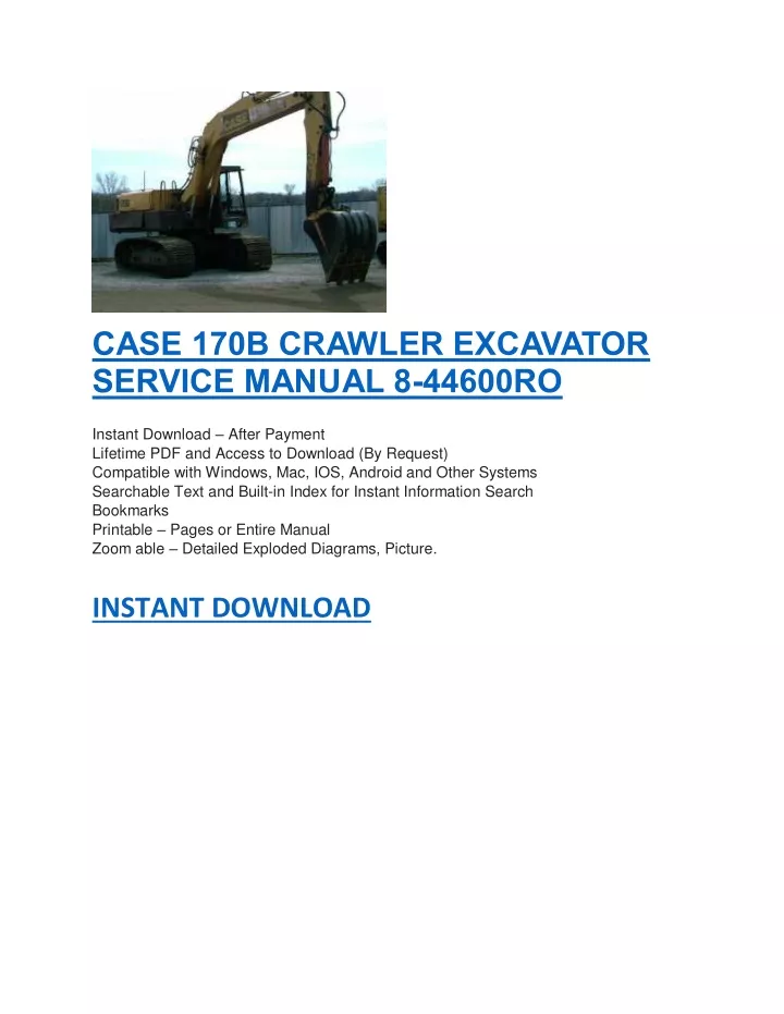 case 170b crawler excavator service manual