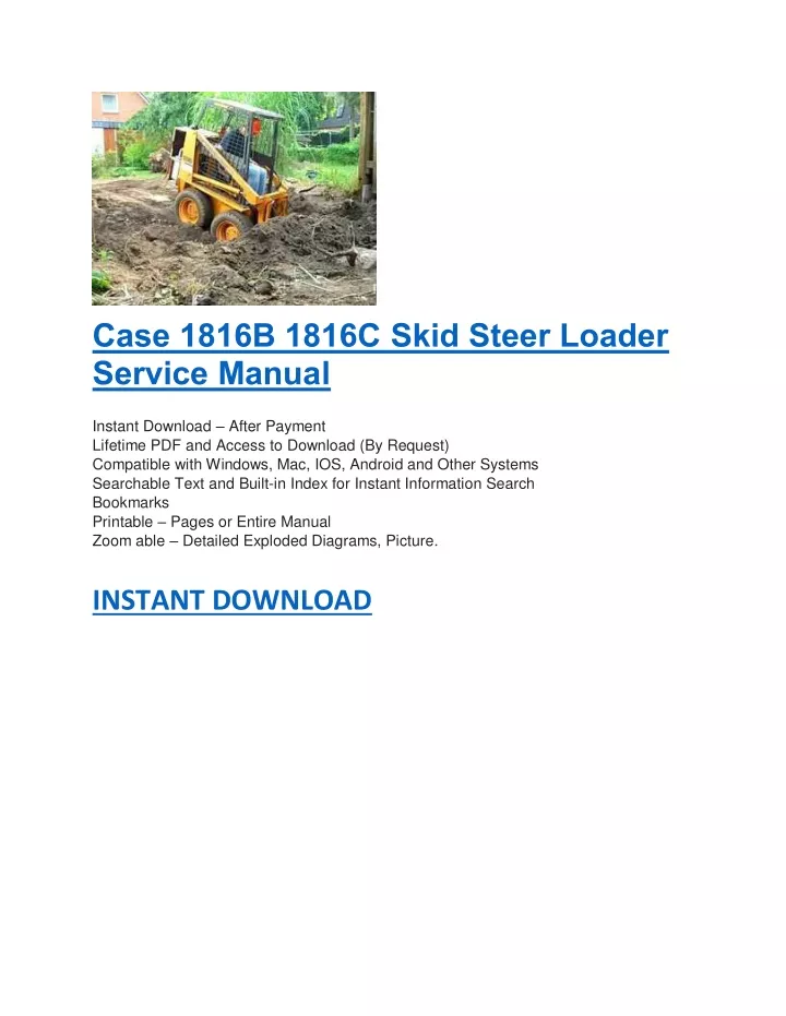 case 1816b 1816c skid steer loader service manual