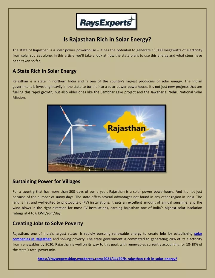 is rajasthan rich in solar energy