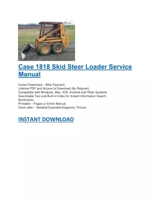 case 1818 skid steer loader service manual