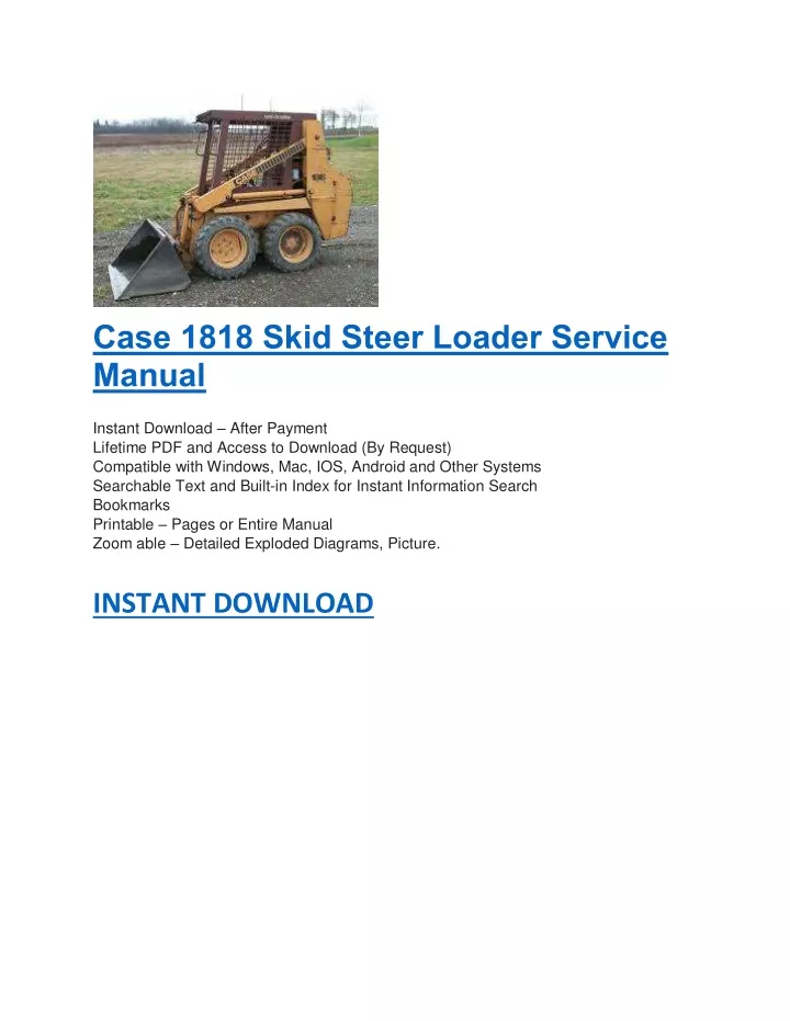 case 1818 skid steer loader service manual