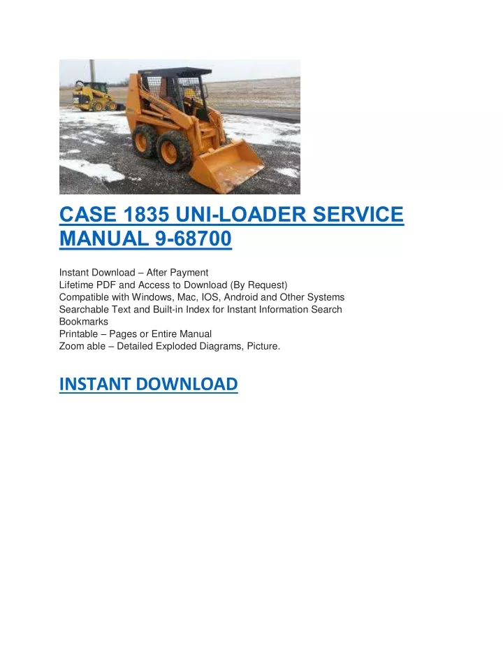 case 1835 uni loader service manual 9 68700
