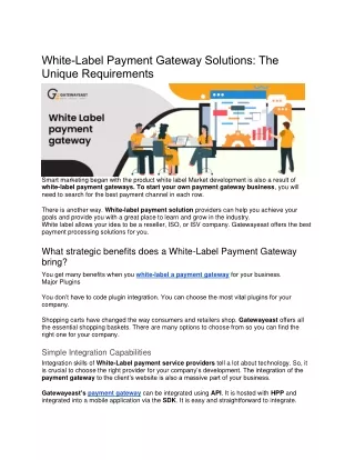White-Label Payment Gateway Solutions The Unique Requirements