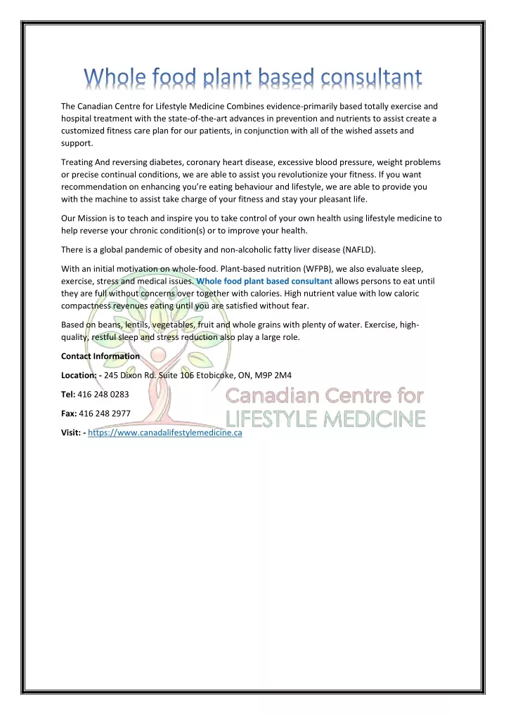 the canadian centre for lifestyle medicine