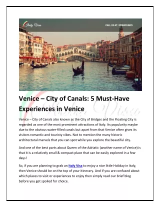 Venice – City of Canals:5 Amazing Things That You Should Do!