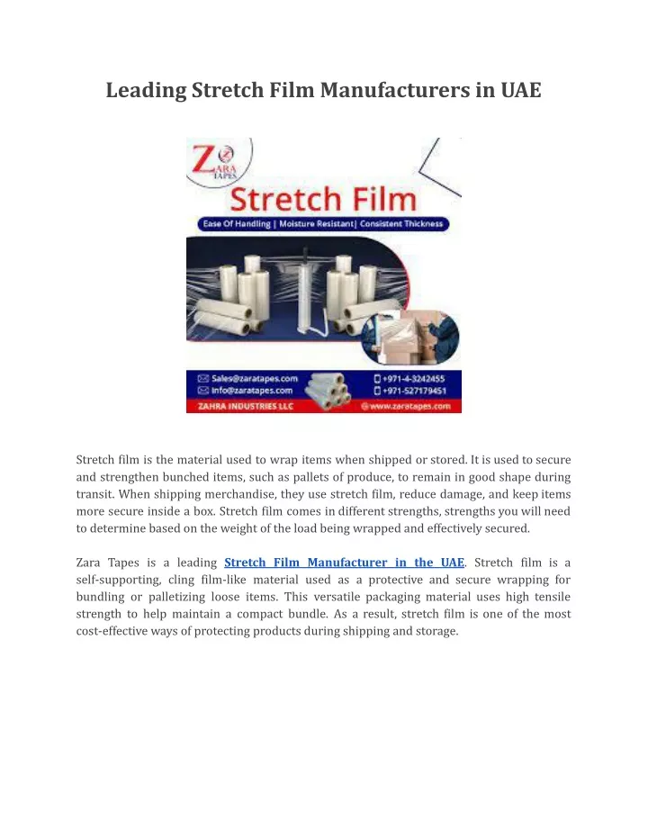 leading stretch film manufacturers in uae