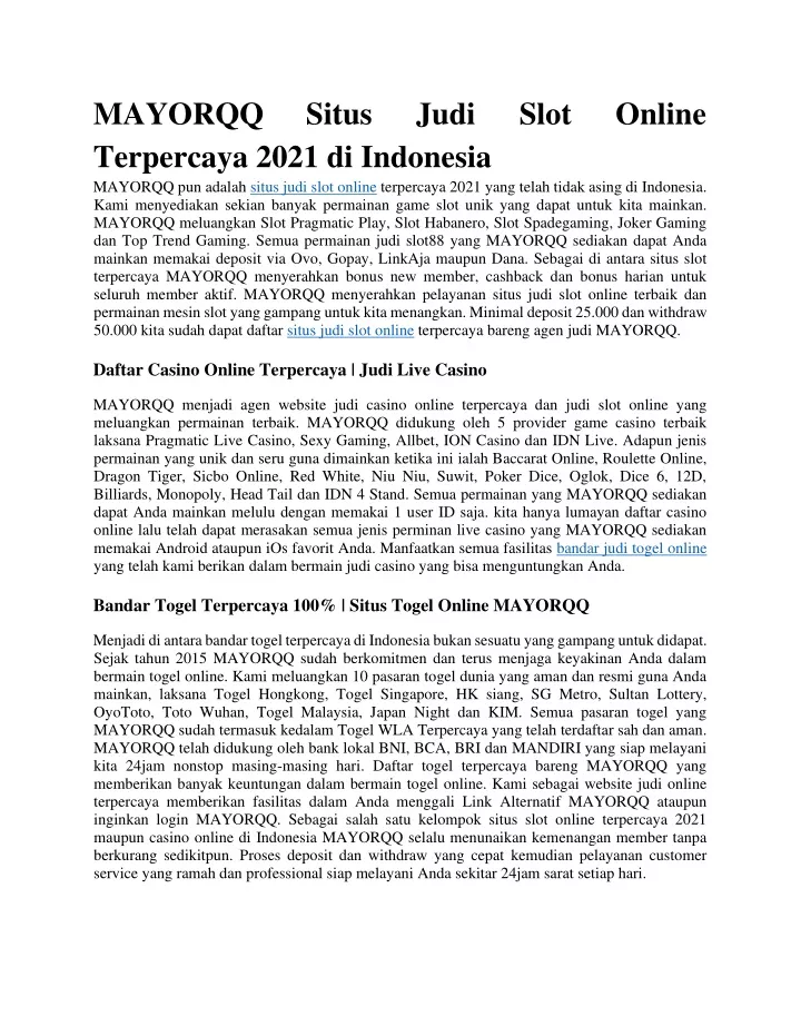 mayorqq situs judi terpercaya 2021 di indonesia