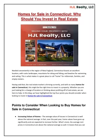 Homes for Sale in Connecticut_ Why Should You Invest in Real Estate