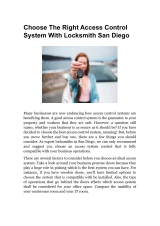 Choose The Right Access Control System With Locksmith San Diego