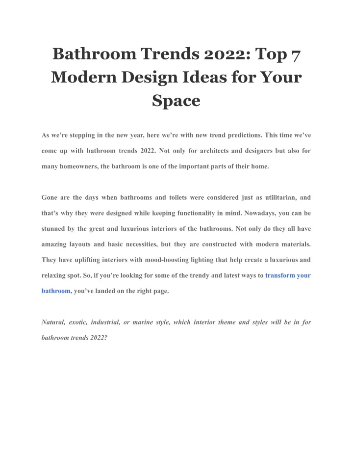 bathroom trends 2022 top 7 modern design ideas