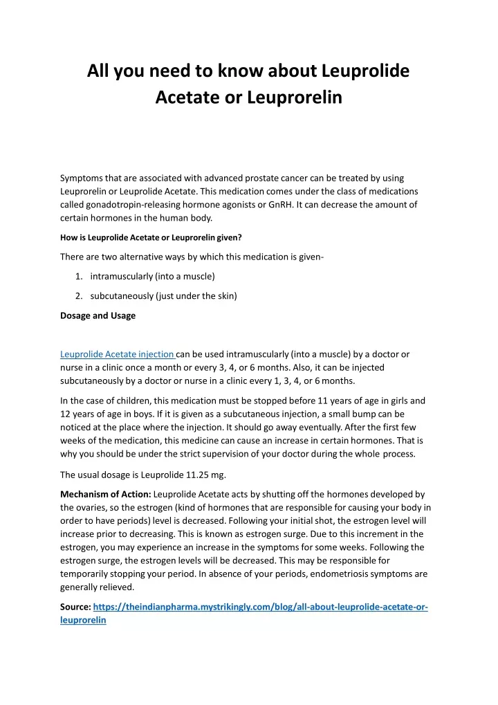 all you need to know about leuprolide acetate or leuprorelin