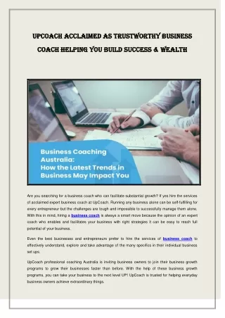 UpCoach Acclaimed As Trustworthy Business Coach Helping You Build Success & Wealth
