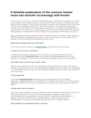 a detailed explanation of the reasons instant