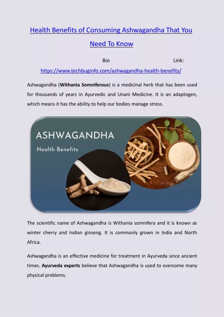 health benefits of consuming ashwagandha that