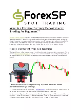what is a foreign currency deposit forex trading