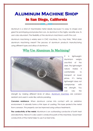 Aluminum Machine Shop In San Diego