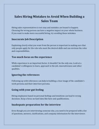 sales hiring mistakes to avoid when building
