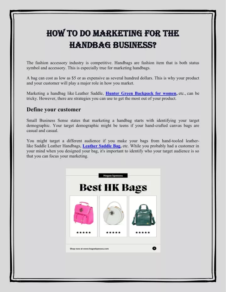 how how to do mar to do marke hand handbag busin