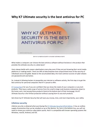 Why K7 Ultimate security is the best antivirus for pc