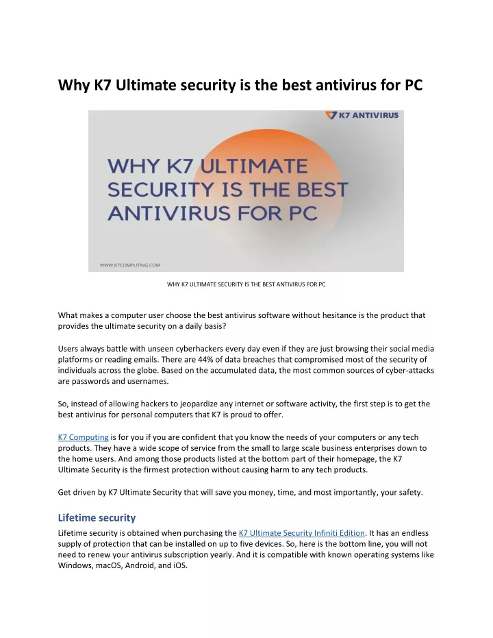 why k7 ultimate security is the best antivirus
