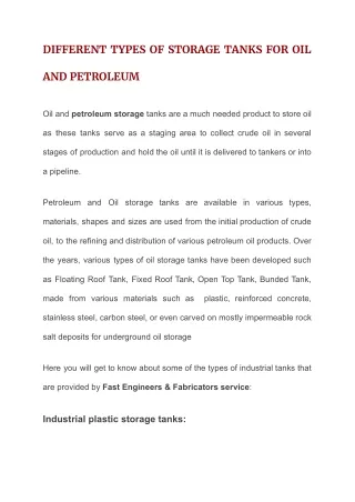 Petroleum storage tanks |  Fast Engineers Service